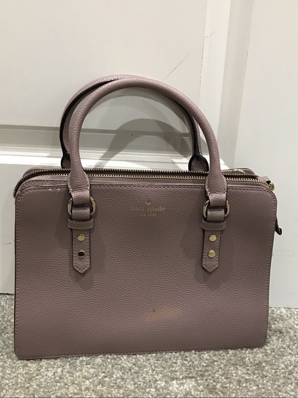 kate spade mauve pebbled leather satchel with gold hardware
